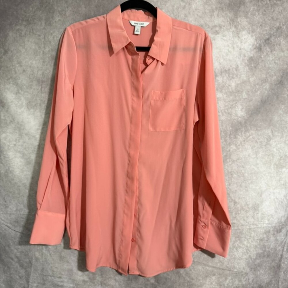 Nine West Drapey Button Down Shirt Rose Pink NWT Size Medium